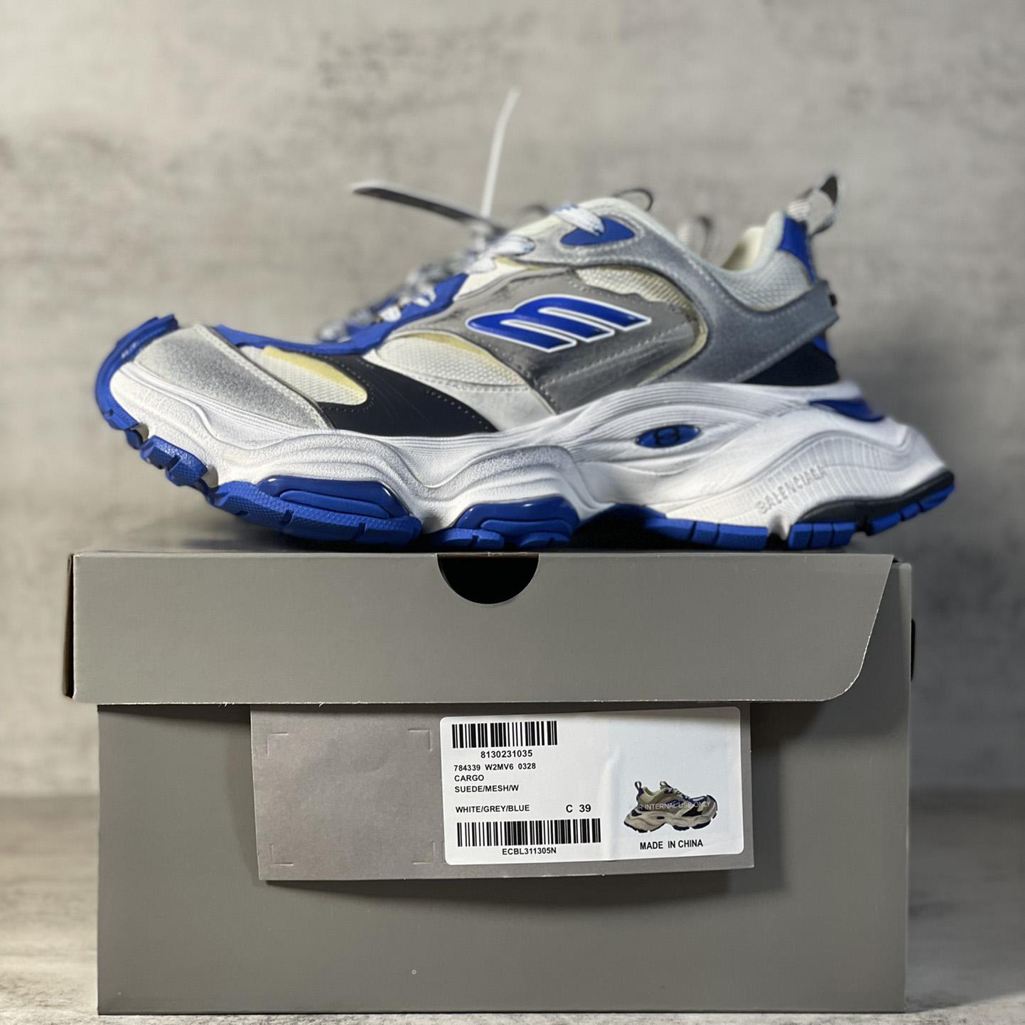 Balenciaga Cargo Sneaker In Grey,White And Blue  - DopestKickz