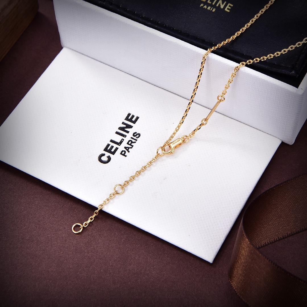 Celine Triomphe Indie Small Charms Necklace In Brass With Gold Finish And Nero Assoluto - DopestKickz
