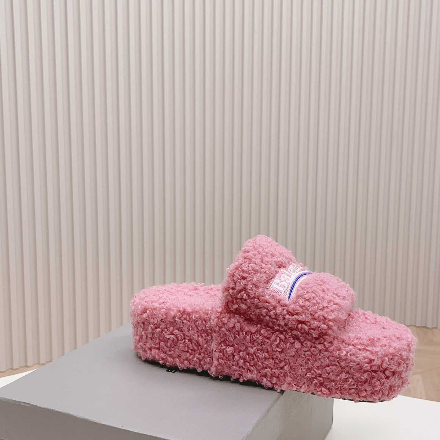 Balenciaga Furry Platform Sandal In Pink - DopestKickz