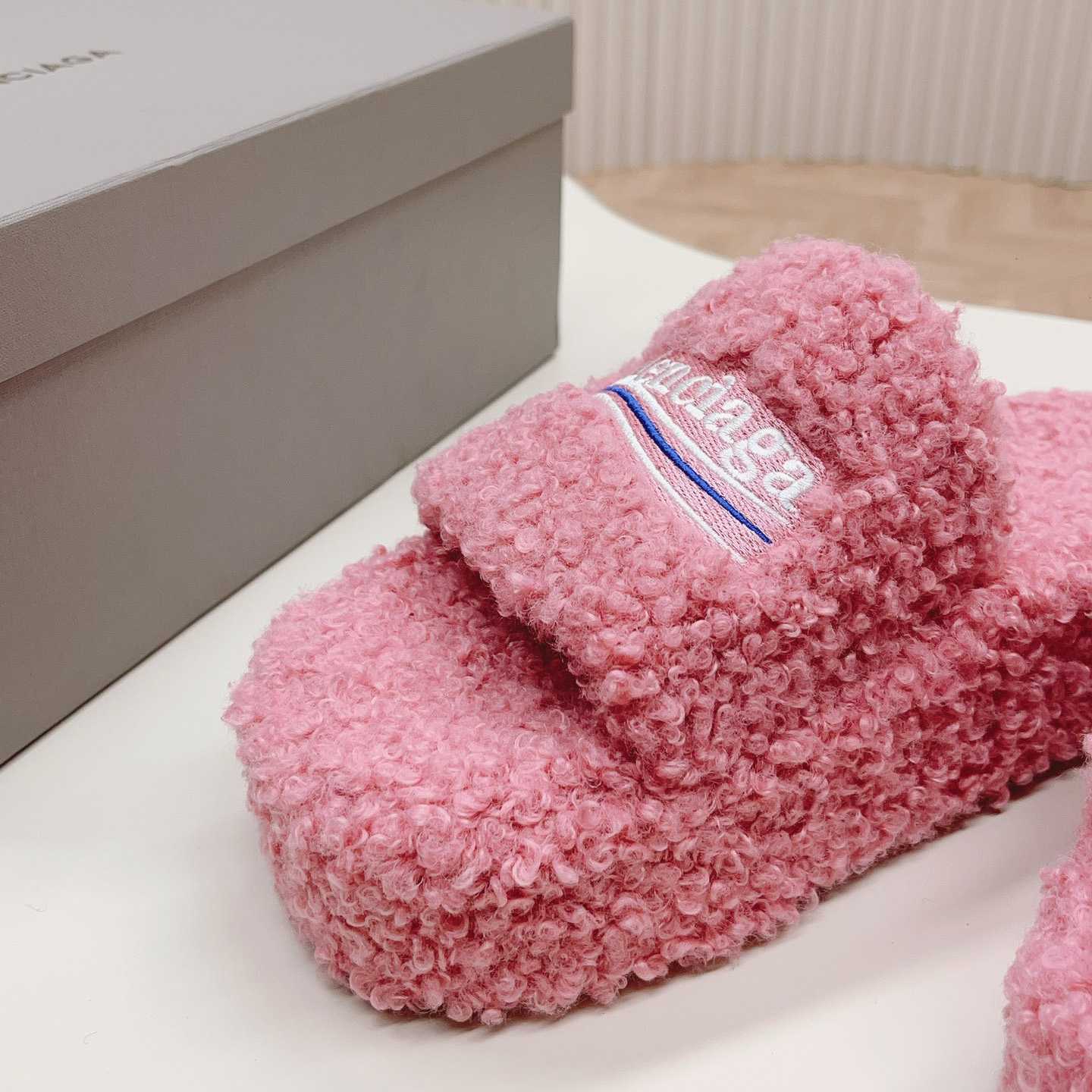 Balenciaga Furry Platform Sandal In Pink - DopestKickz
