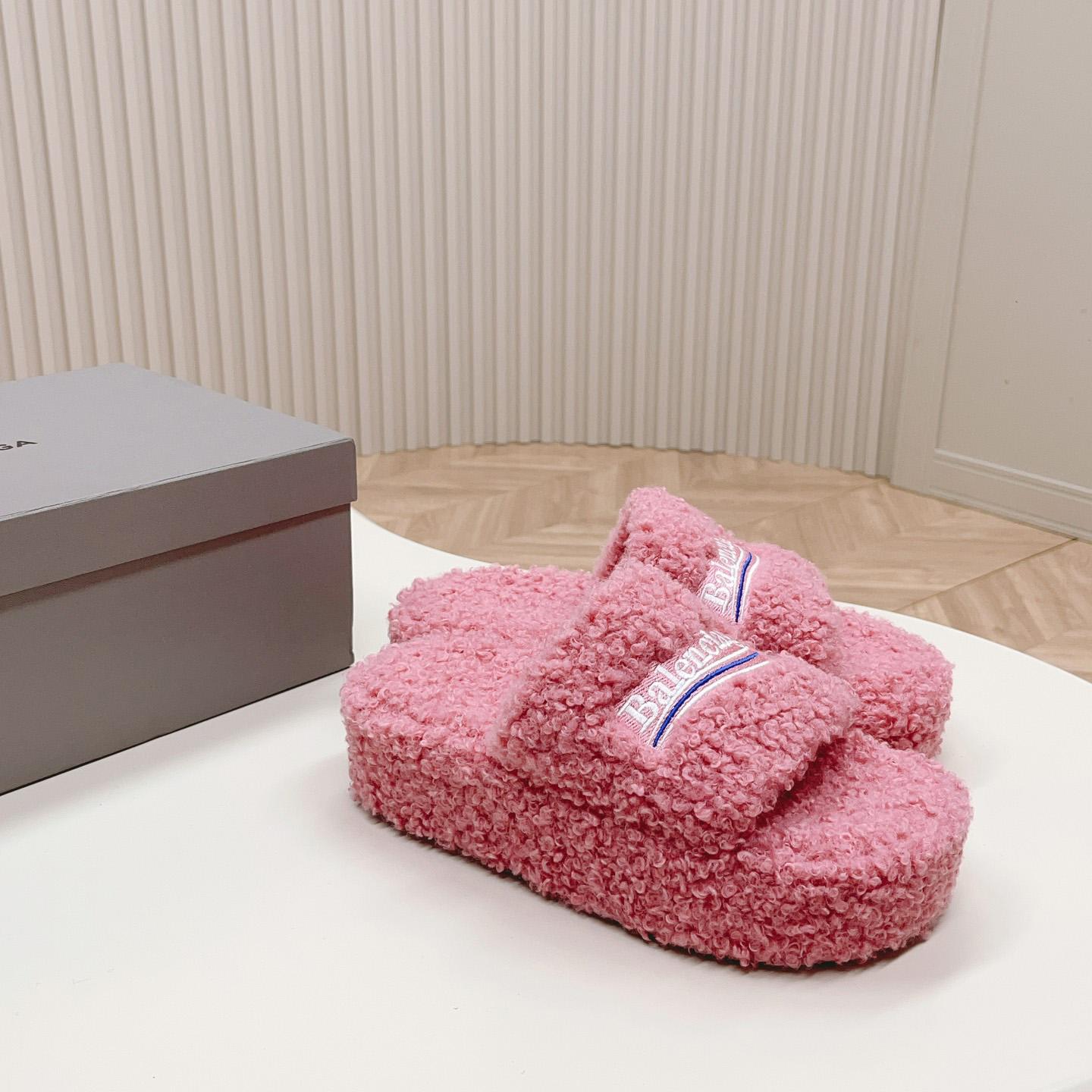 Balenciaga Furry Platform Sandal In Pink - DopestKickz