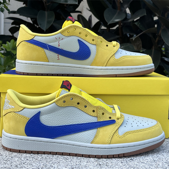Travis Scott x Air Jordan 1 Low Canary Sneaker      DZ4137-700 - DopestKickz