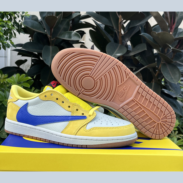 Travis Scott x Air Jordan 1 Low Canary Sneaker      DZ4137-700 - DopestKickz