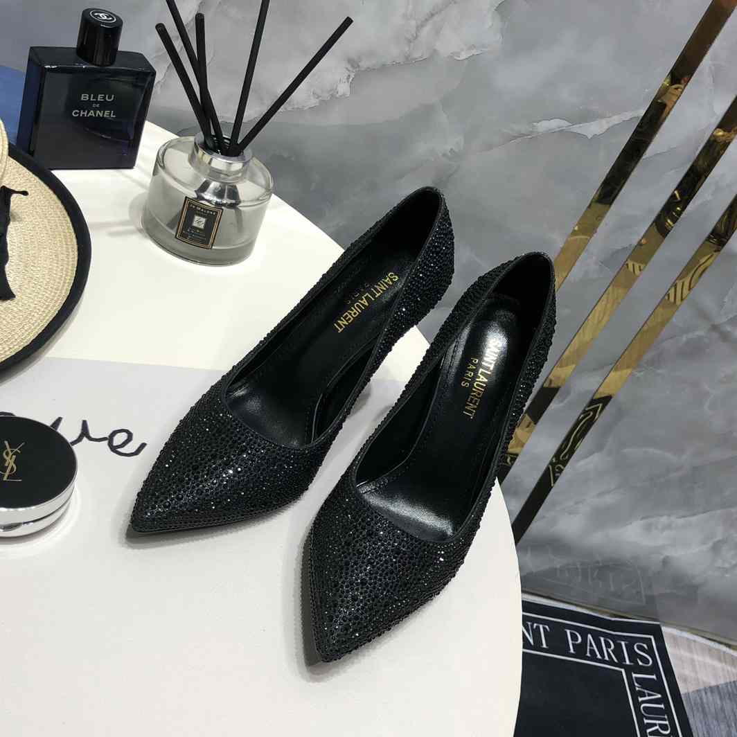 Saint Laurent Black Opyum Glitter Pumps - DopestKickz