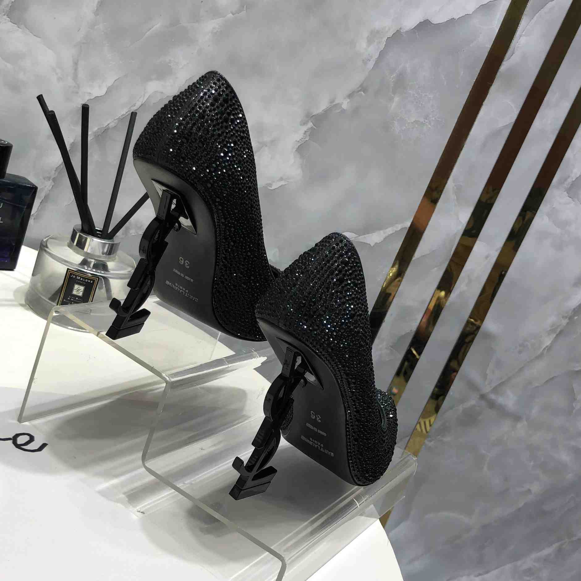 Saint Laurent Black Opyum Glitter Pumps - DopestKickz