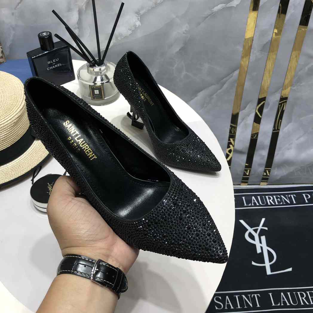 Saint Laurent Black Opyum Glitter Pumps - DopestKickz