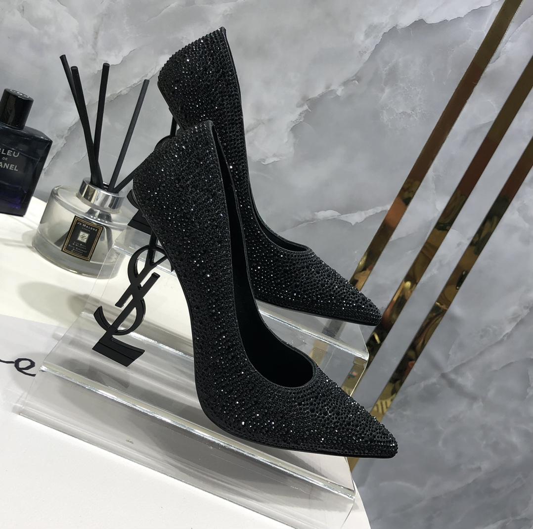 Saint Laurent Black Opyum Glitter Pumps - DopestKickz