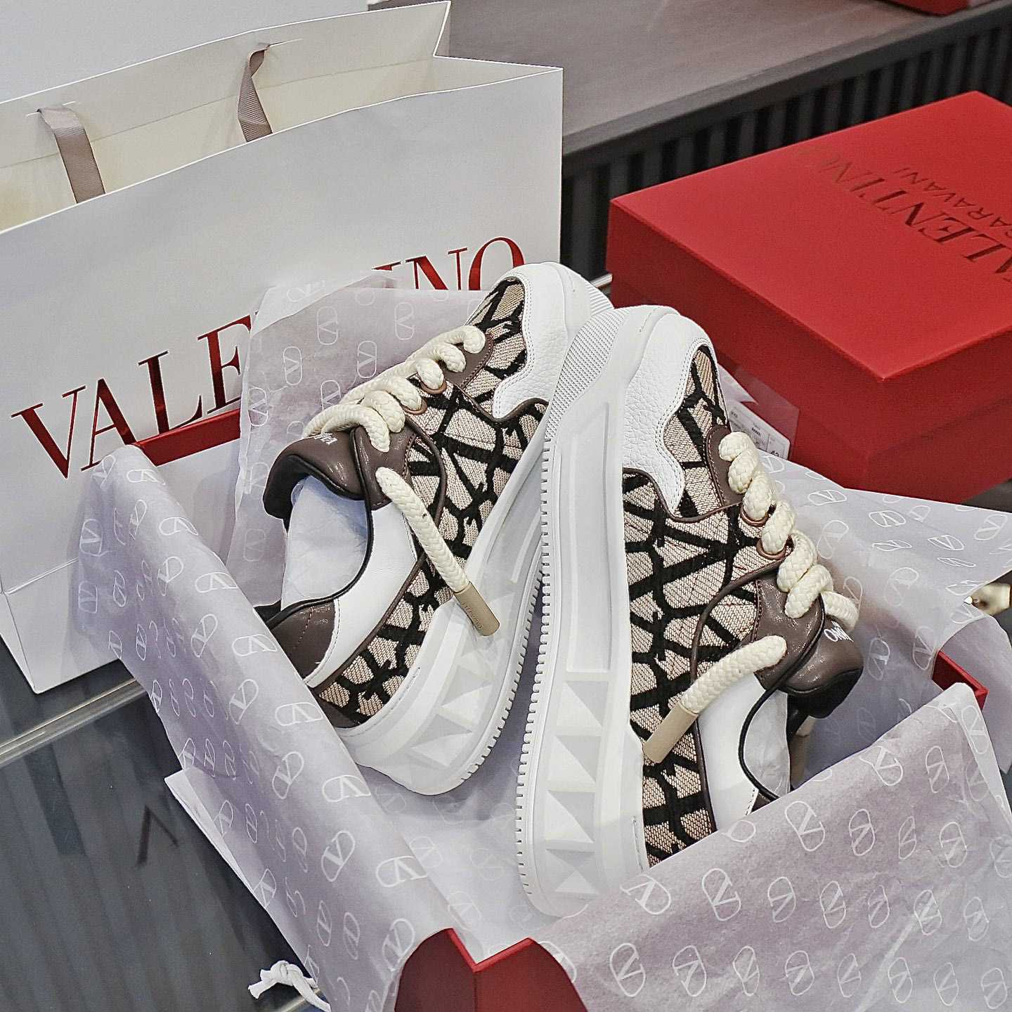 Valenti Garavani One Stud Jacquard Sneakers - DopestKickz