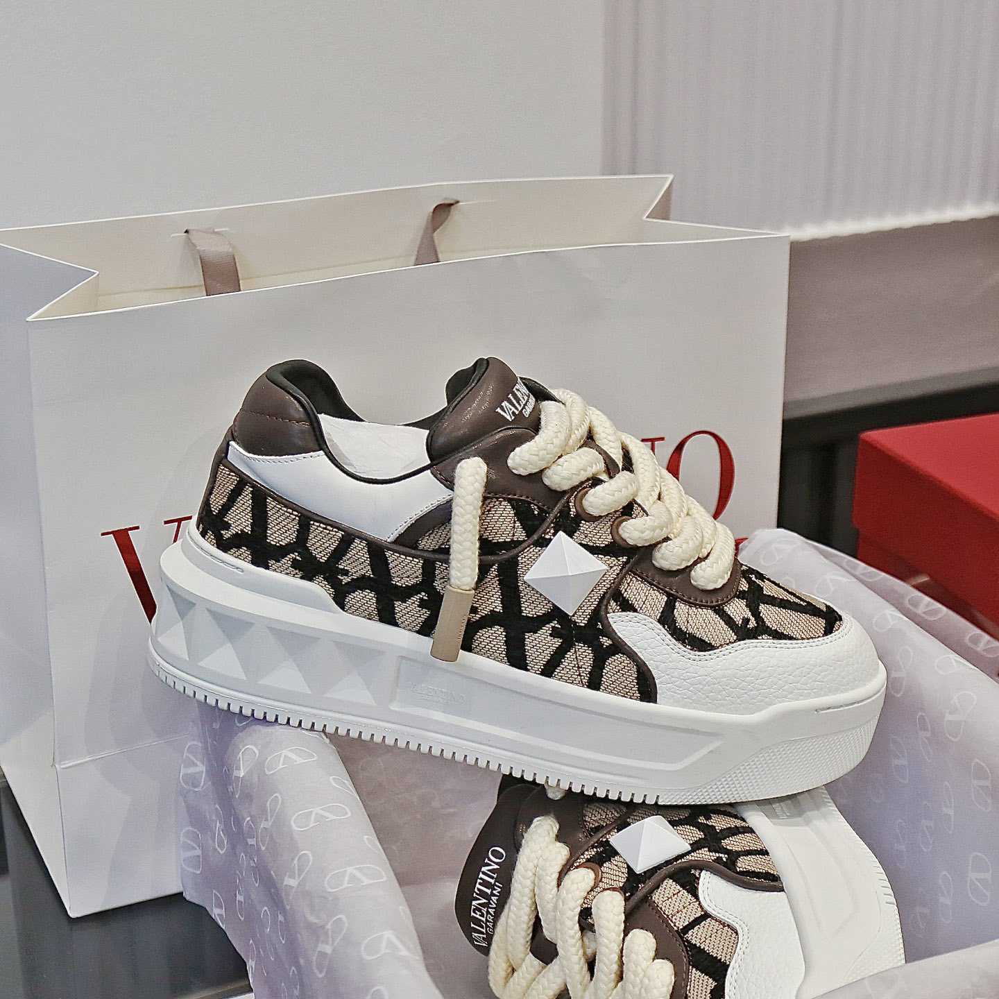 Valenti Garavani One Stud Jacquard Sneakers - DopestKickz