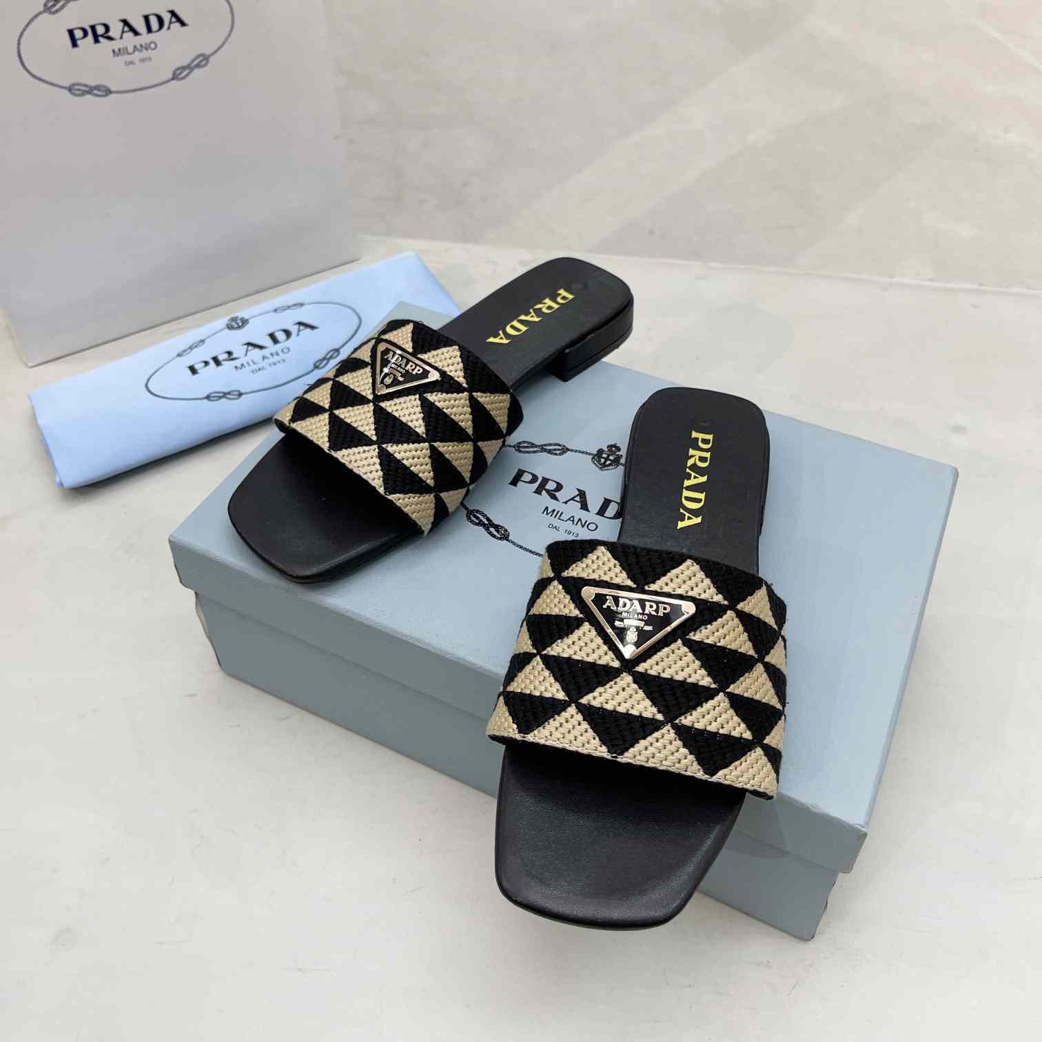 Prada Embroidered Fabric Slides - DopestKickz