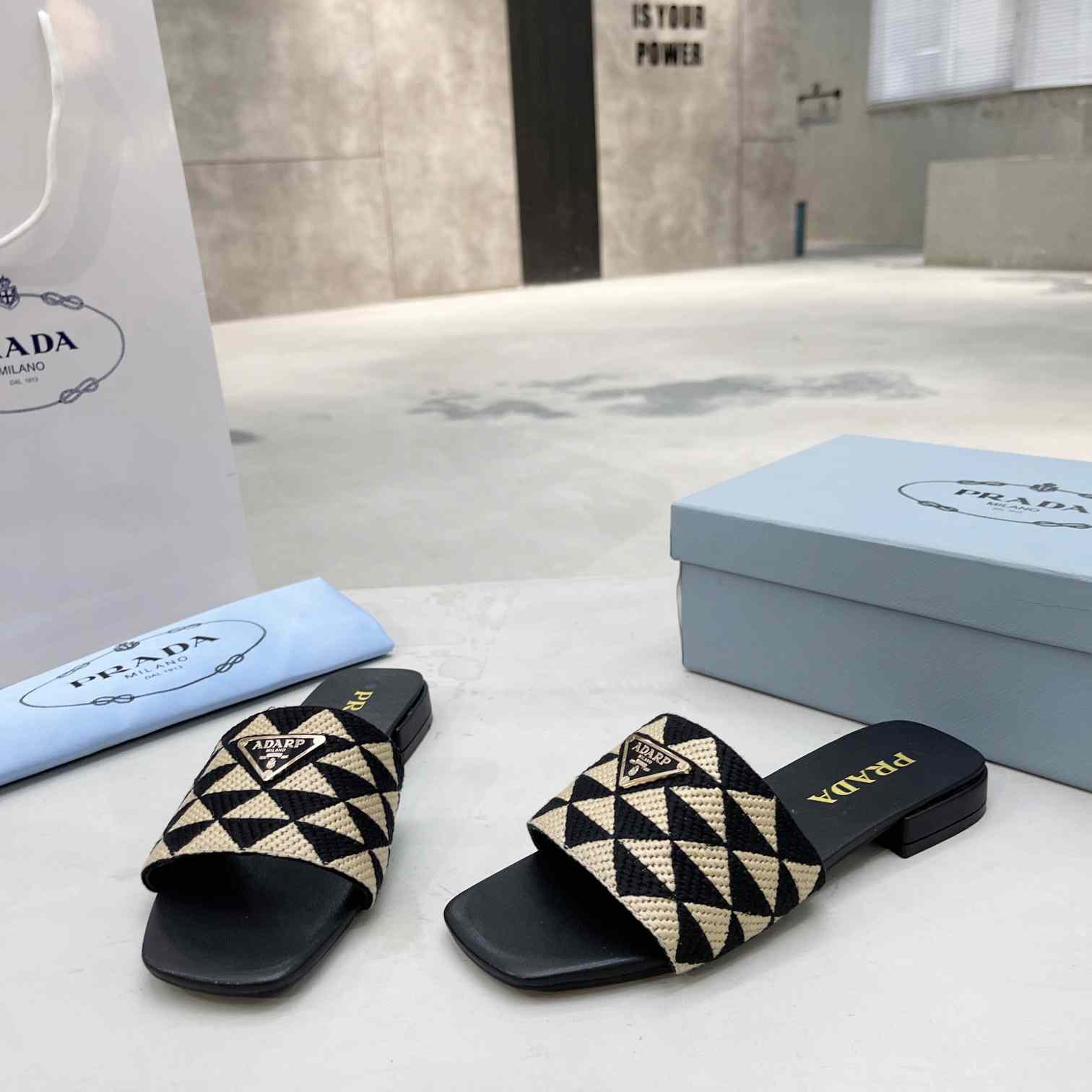 Prada Embroidered Fabric Slides - DopestKickz