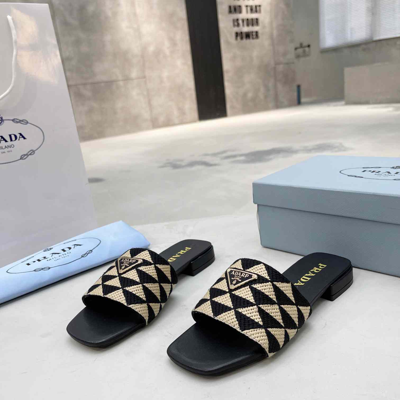 Prada Embroidered Fabric Slides - DopestKickz