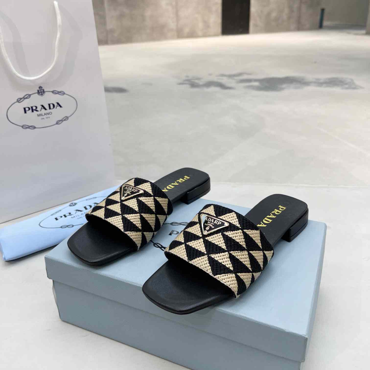 Prada Embroidered Fabric Slides - DopestKickz