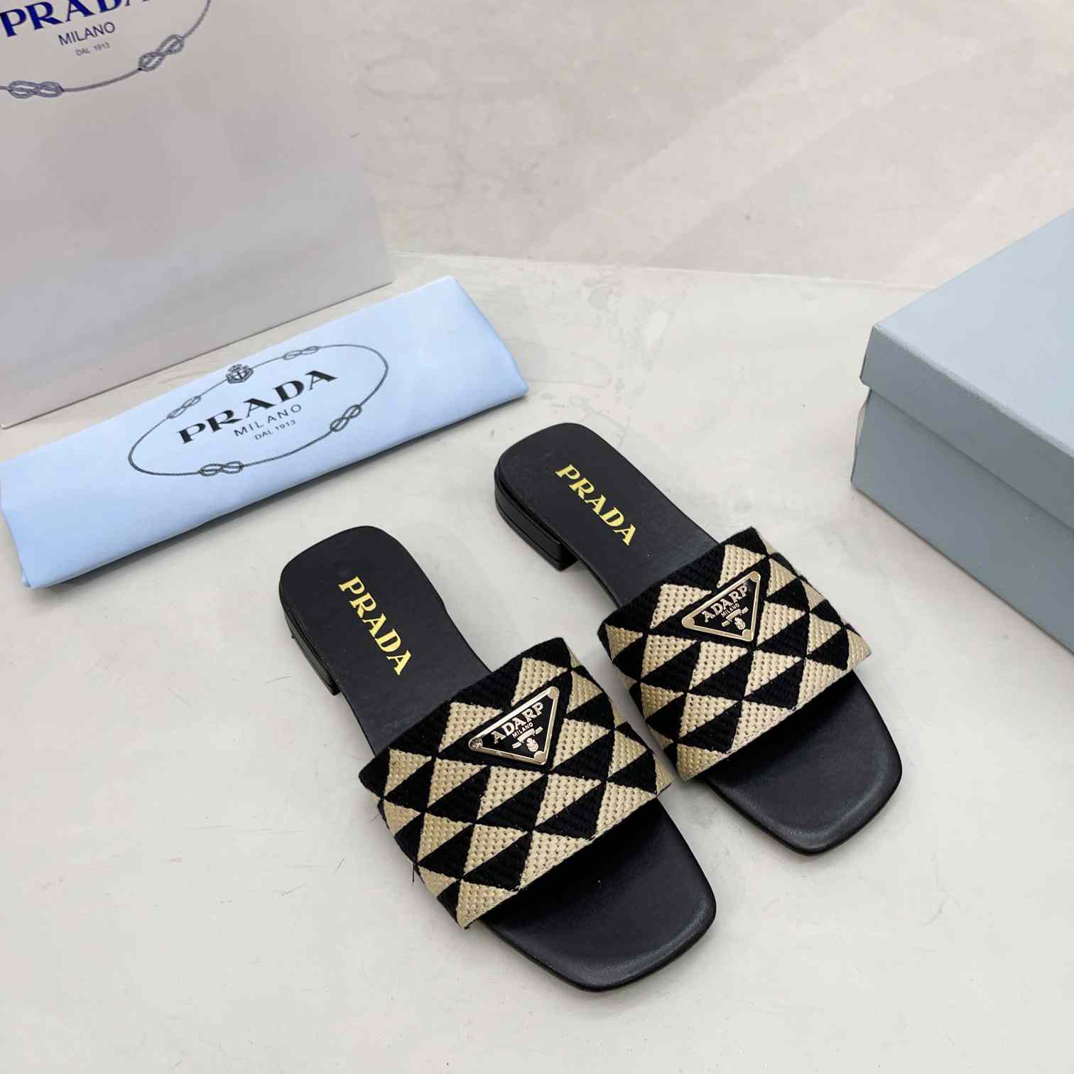 Prada Embroidered Fabric Slides - DopestKickz