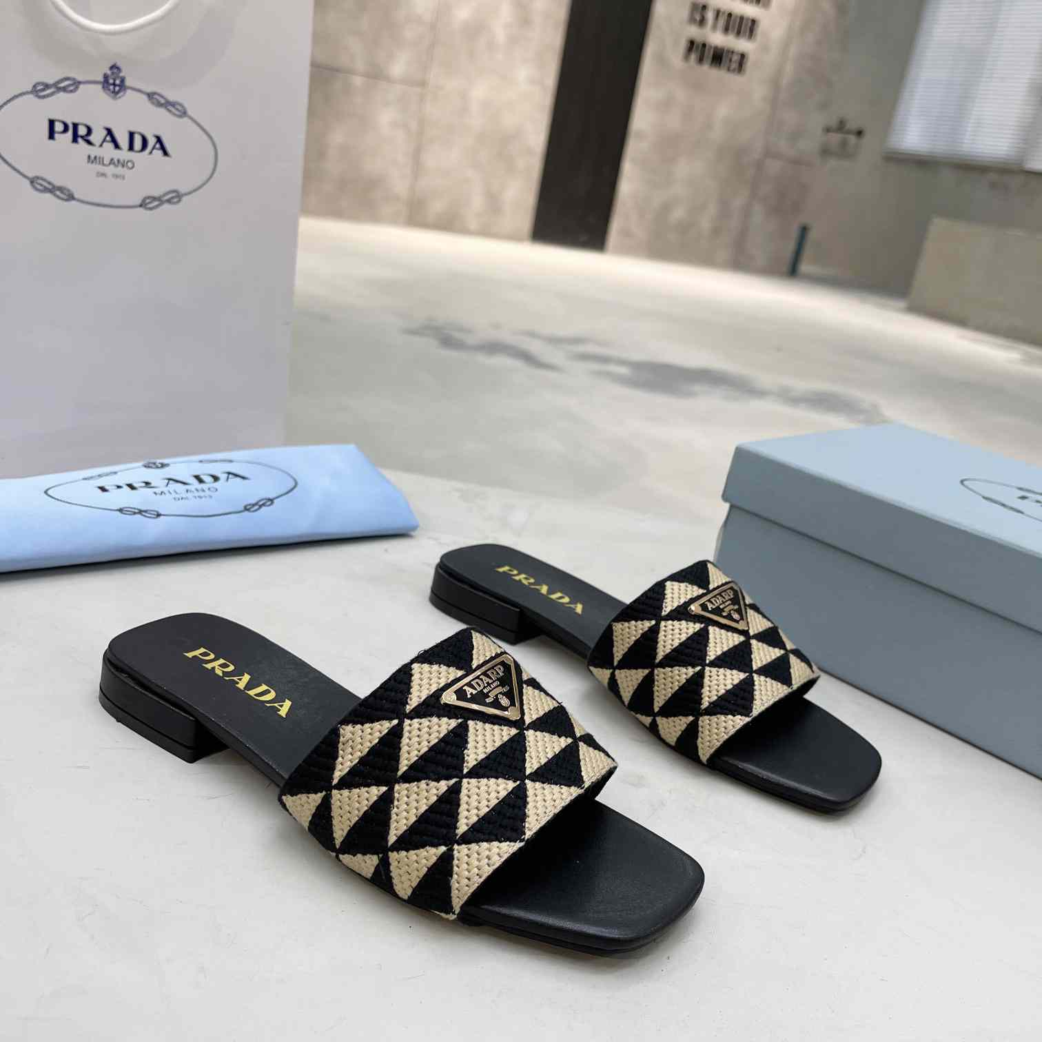 Prada Embroidered Fabric Slides - DopestKickz