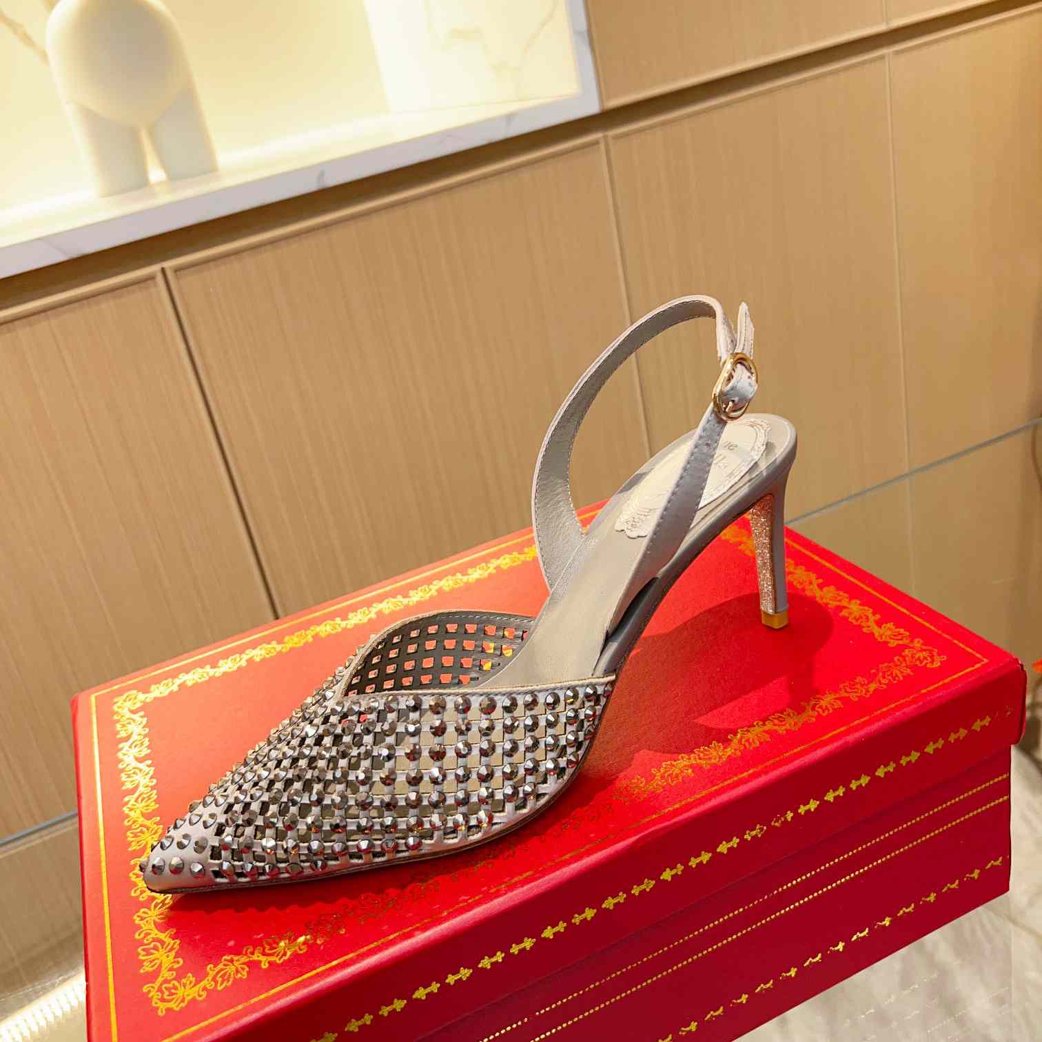 Rene Caovilla Ginger Crystal Silver Slingback 80 - DopestKickz