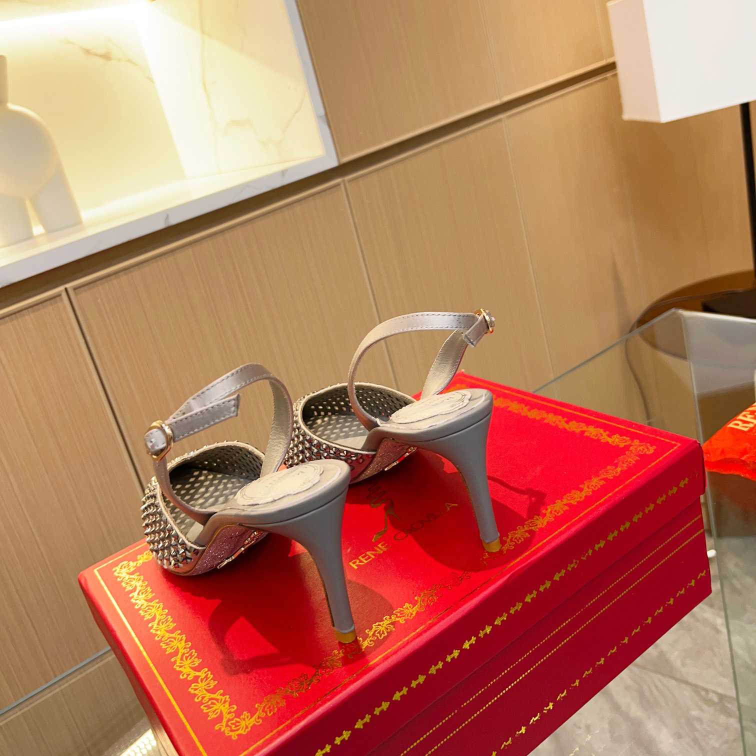 Rene Caovilla Ginger Crystal Silver Slingback 80 - DopestKickz