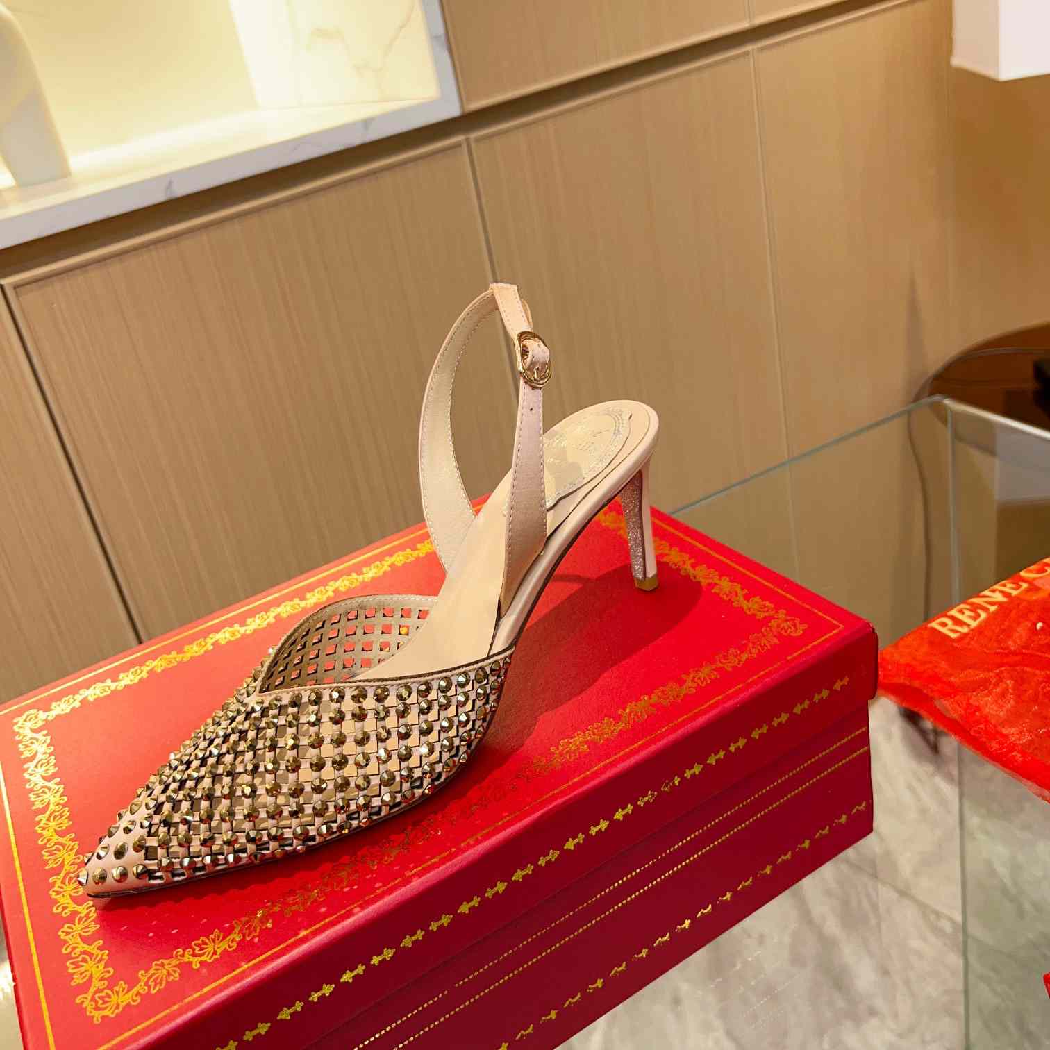 Rene Caovilla Ginger Crystal Silver Slingback 80 - DopestKickz