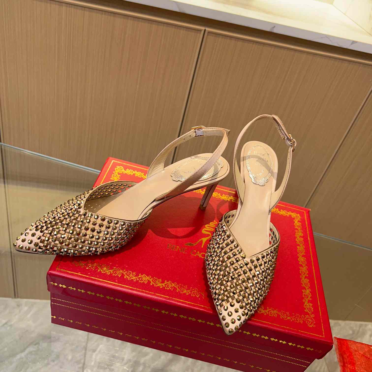 Rene Caovilla Ginger Crystal Silver Slingback 80 - DopestKickz