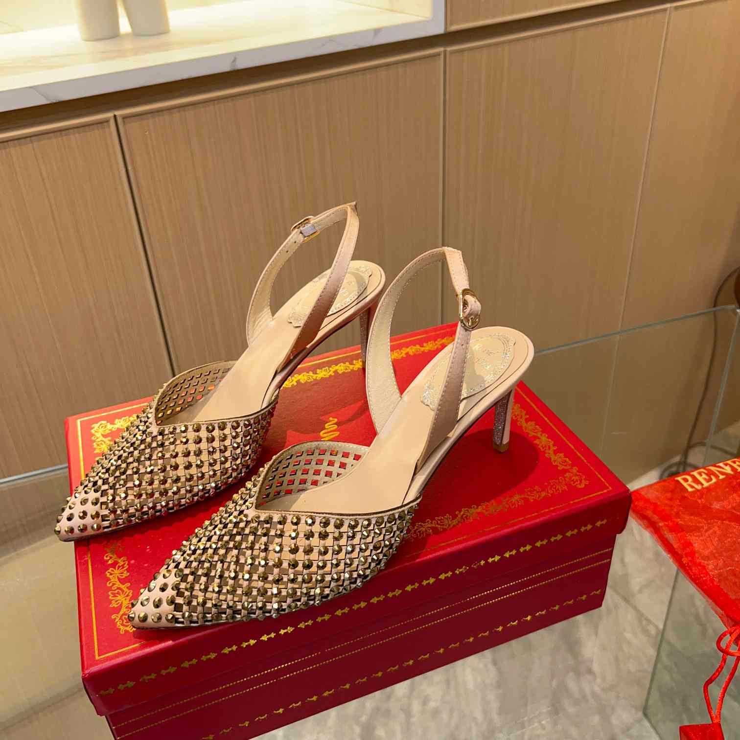 Rene Caovilla Ginger Crystal Silver Slingback 80 - DopestKickz