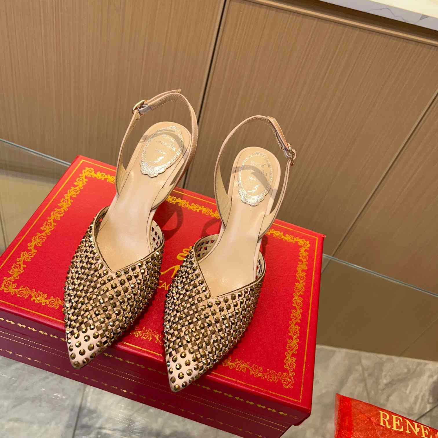 Rene Caovilla Ginger Crystal Silver Slingback 80 - DopestKickz