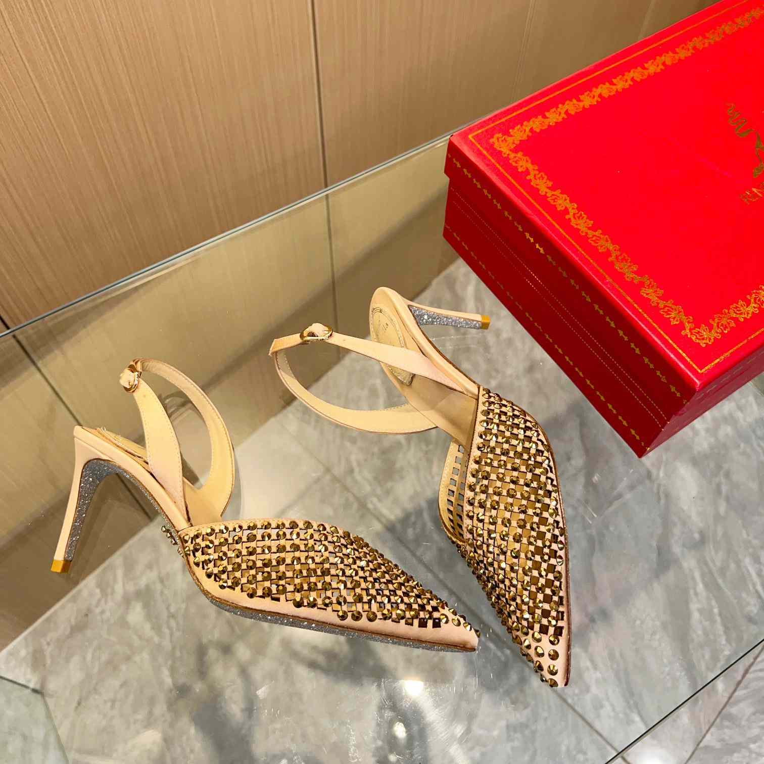 Rene Caovilla Ginger Crystal Silver Slingback 80 - DopestKickz