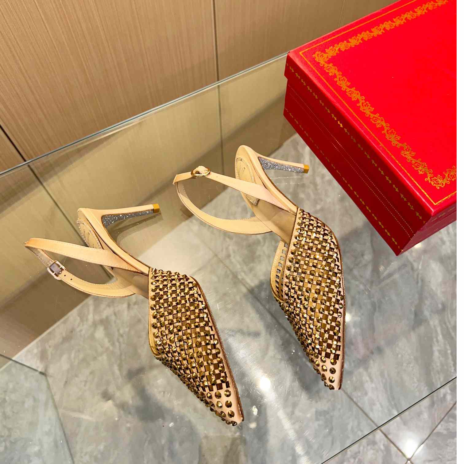 Rene Caovilla Ginger Crystal Silver Slingback 80 - DopestKickz