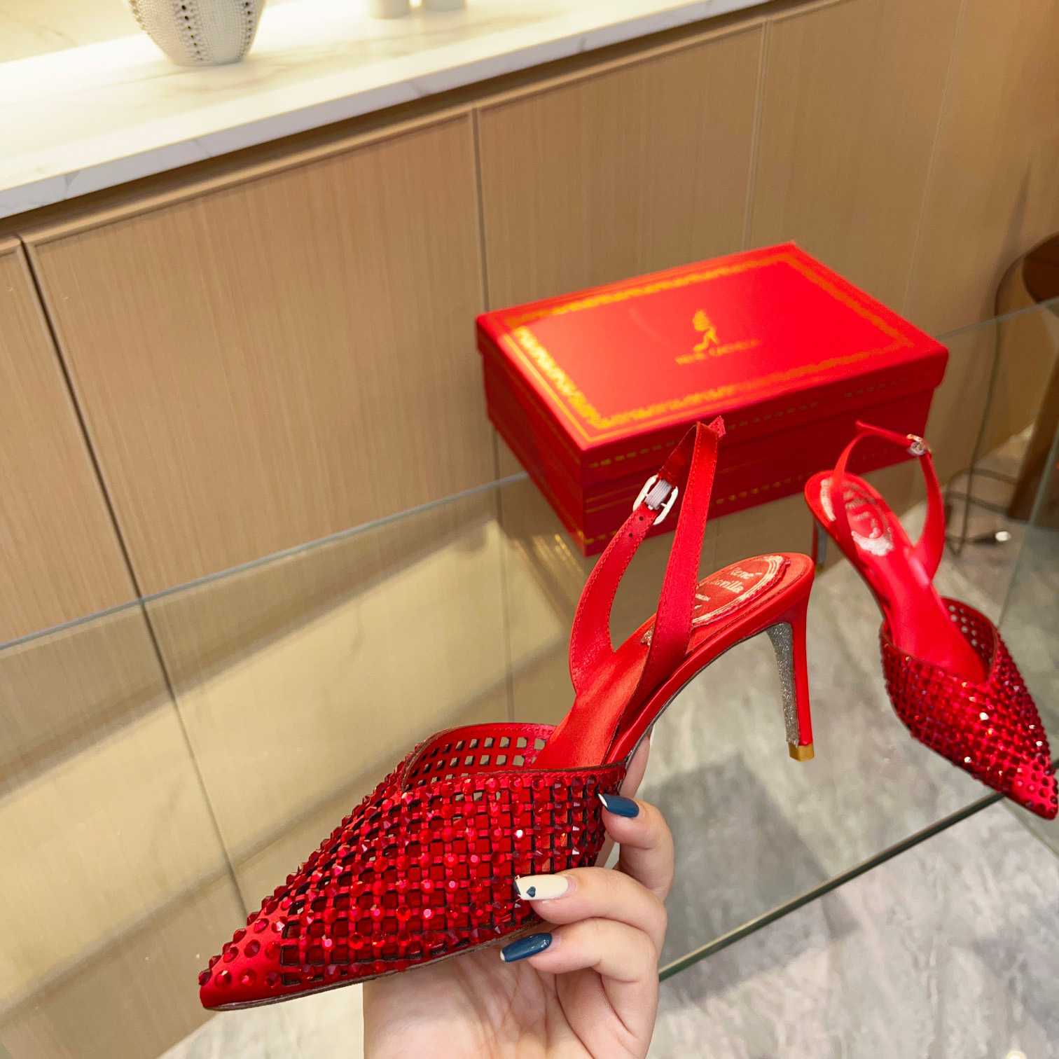 Rene Caovilla Ginger Crystal Silver Slingback 80 - DopestKickz