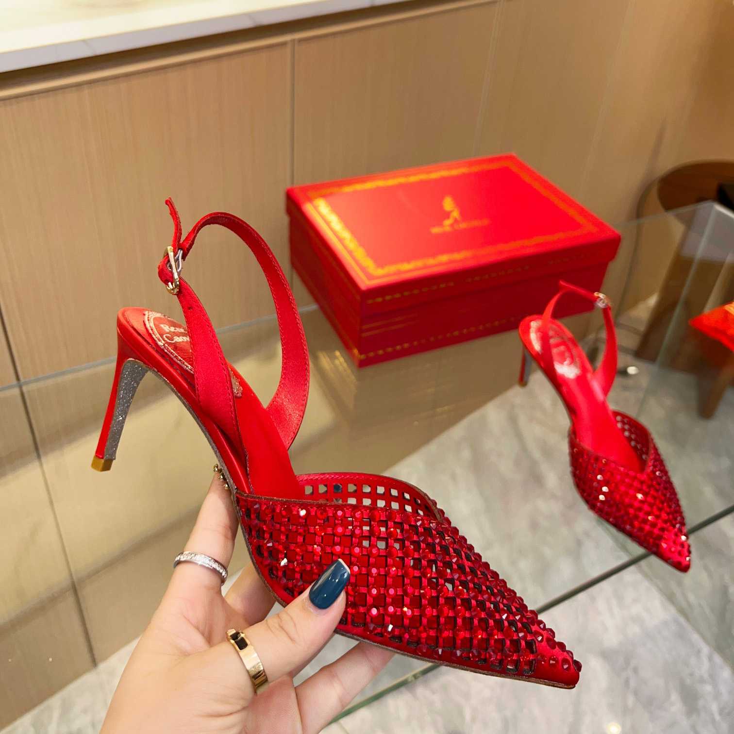 Rene Caovilla Ginger Crystal Silver Slingback 80 - DopestKickz