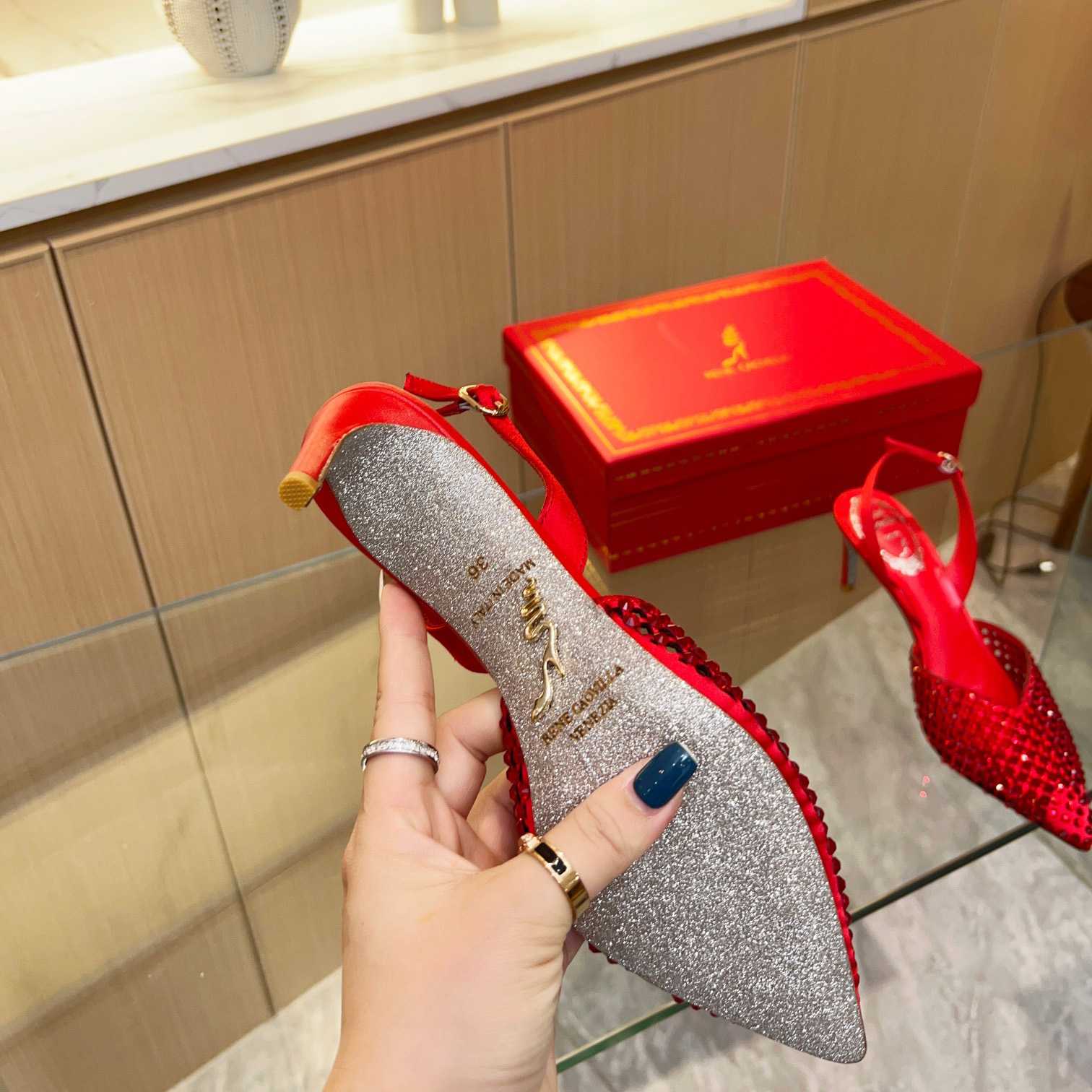 Rene Caovilla Ginger Crystal Silver Slingback 80 - DopestKickz