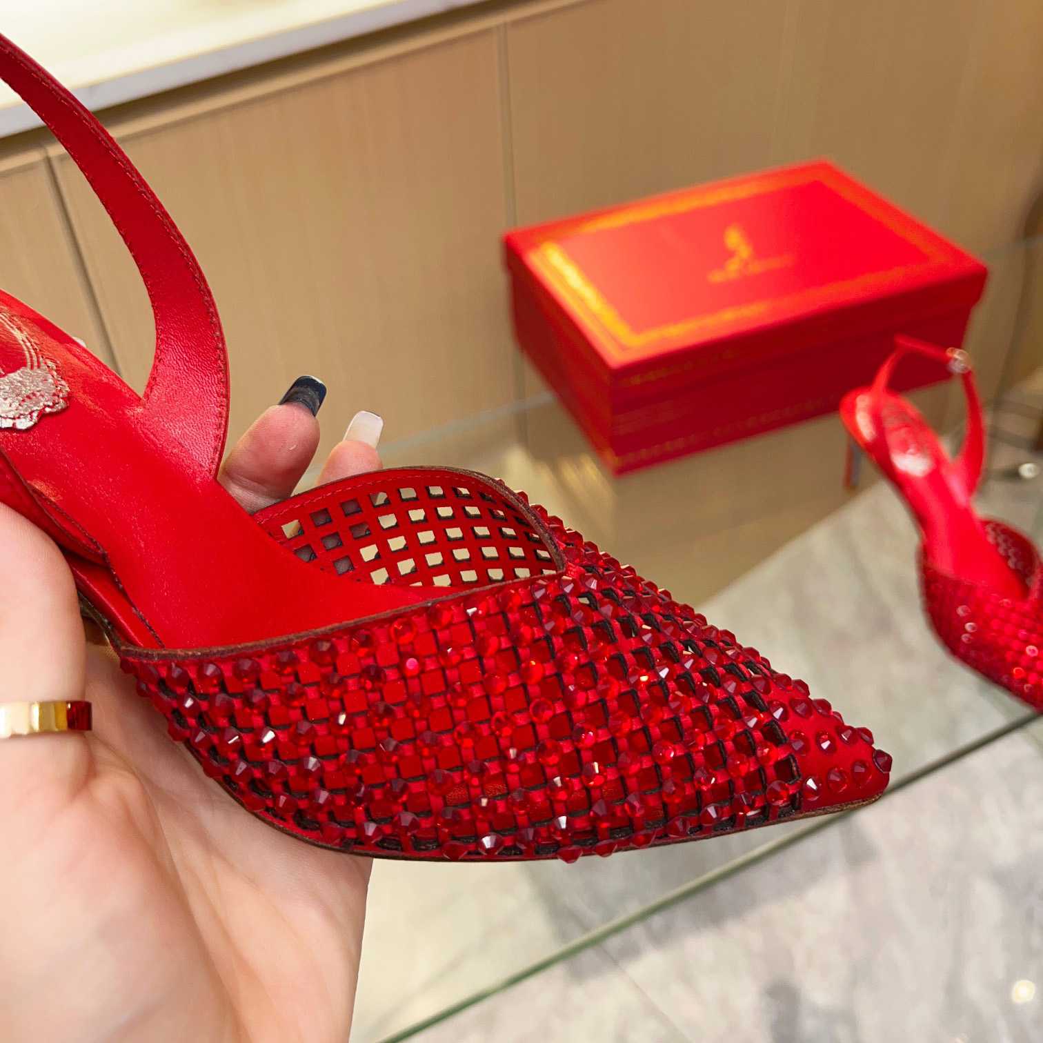 Rene Caovilla Ginger Crystal Silver Slingback 80 - DopestKickz