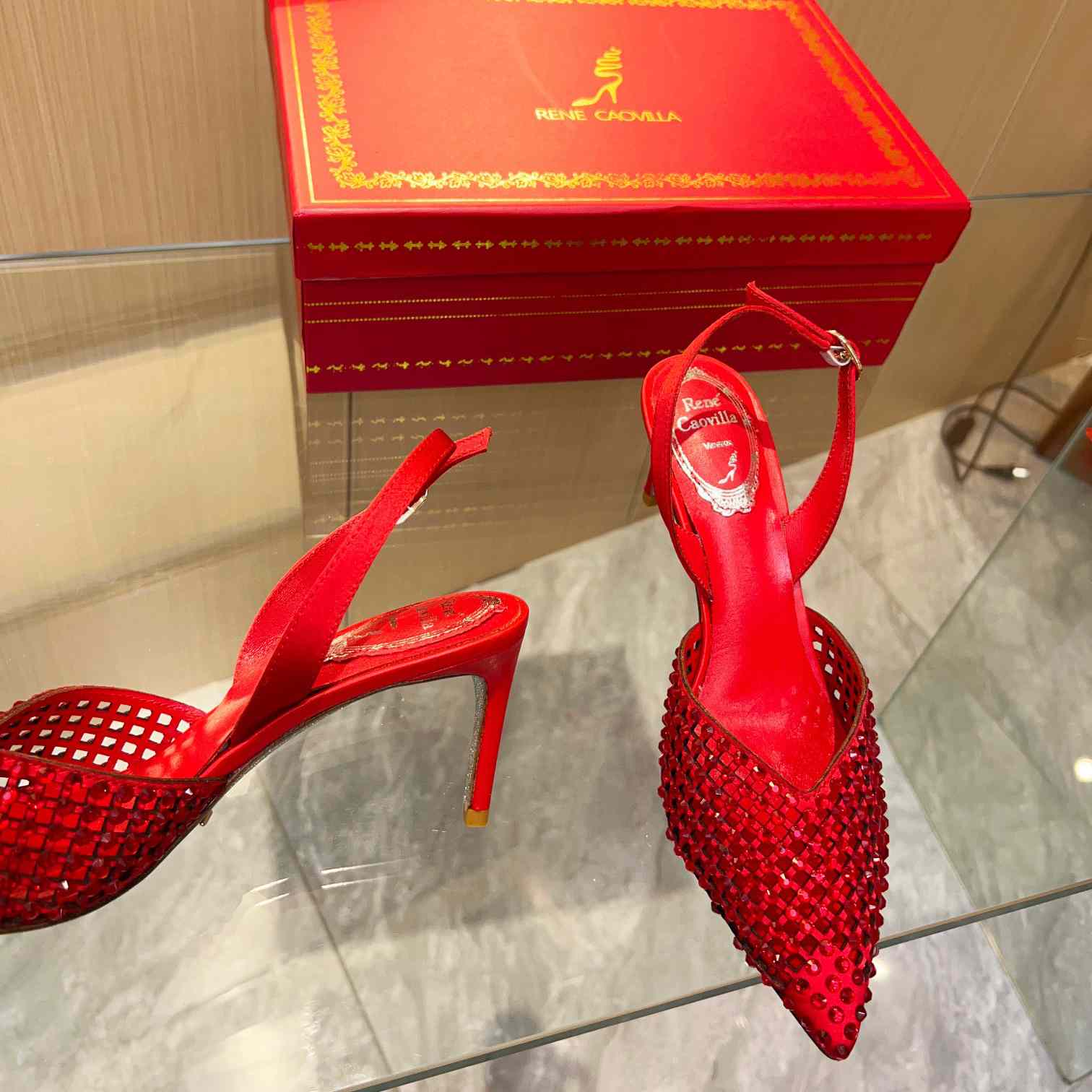 Rene Caovilla Ginger Crystal Silver Slingback 80 - DopestKickz