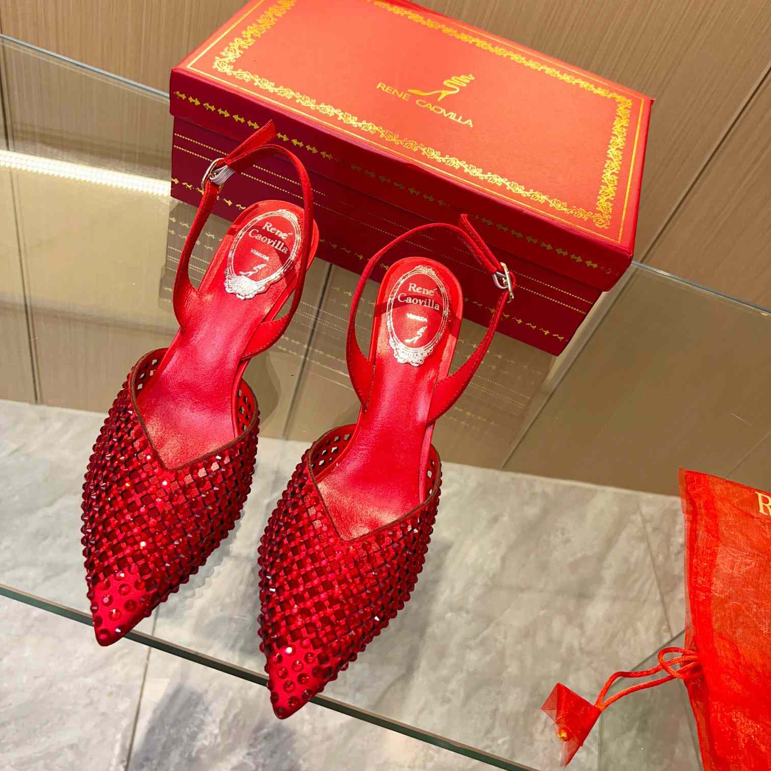 Rene Caovilla Ginger Crystal Silver Slingback 80 - DopestKickz