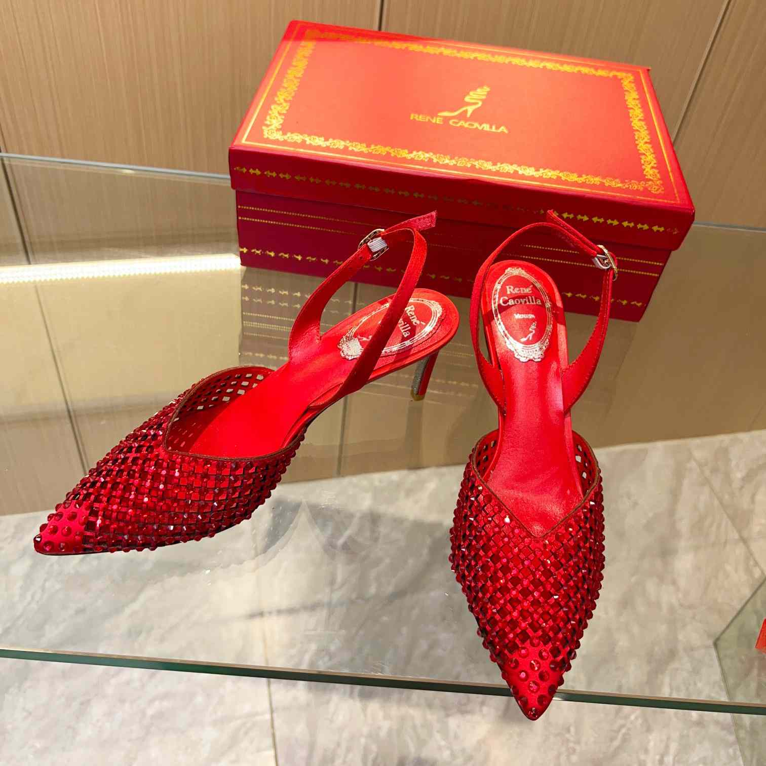 Rene Caovilla Ginger Crystal Silver Slingback 80 - DopestKickz