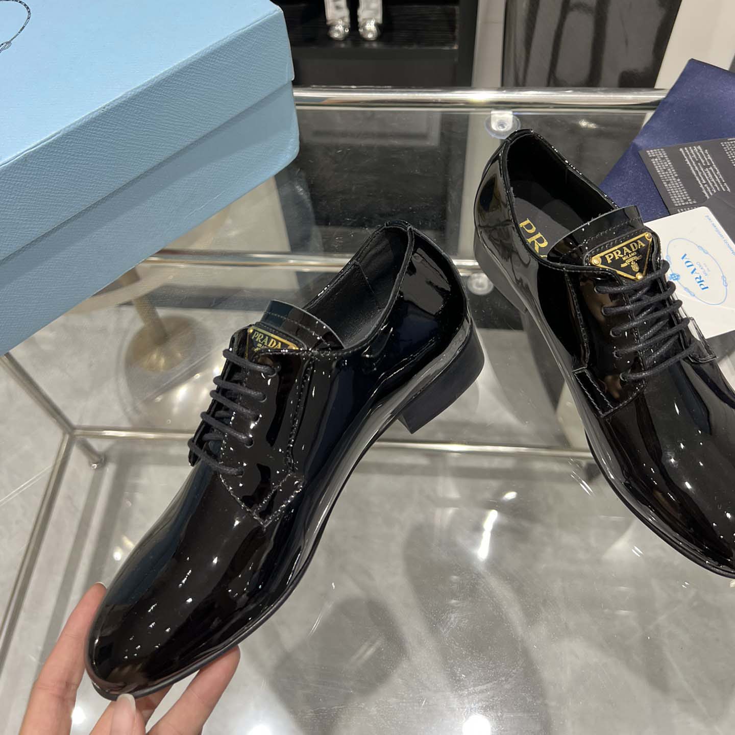Prada Patent Leather Lace-up Shoes - DopestKickz