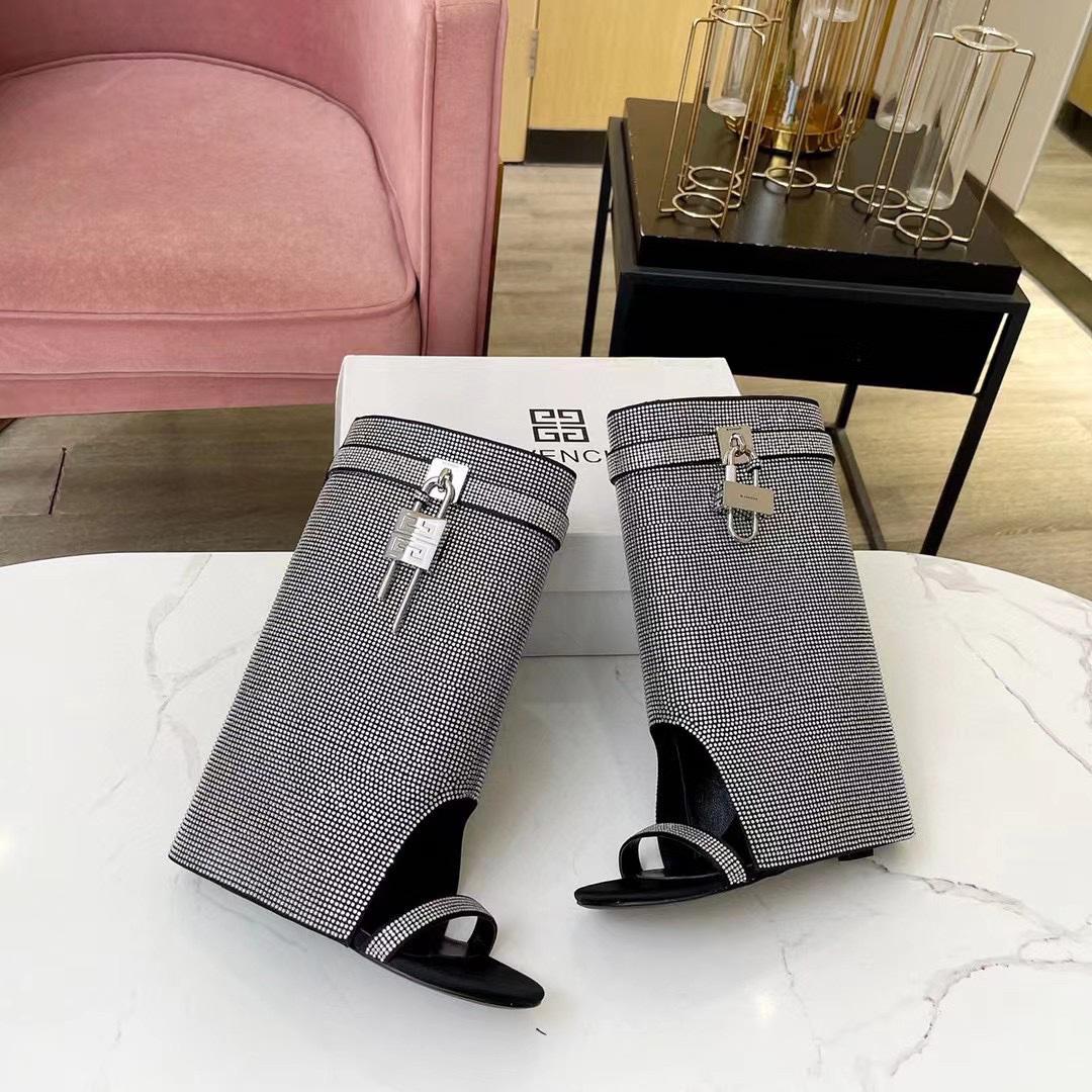 Givenchy Shark Lock Sandals In Satin With Strass - DopestKickz