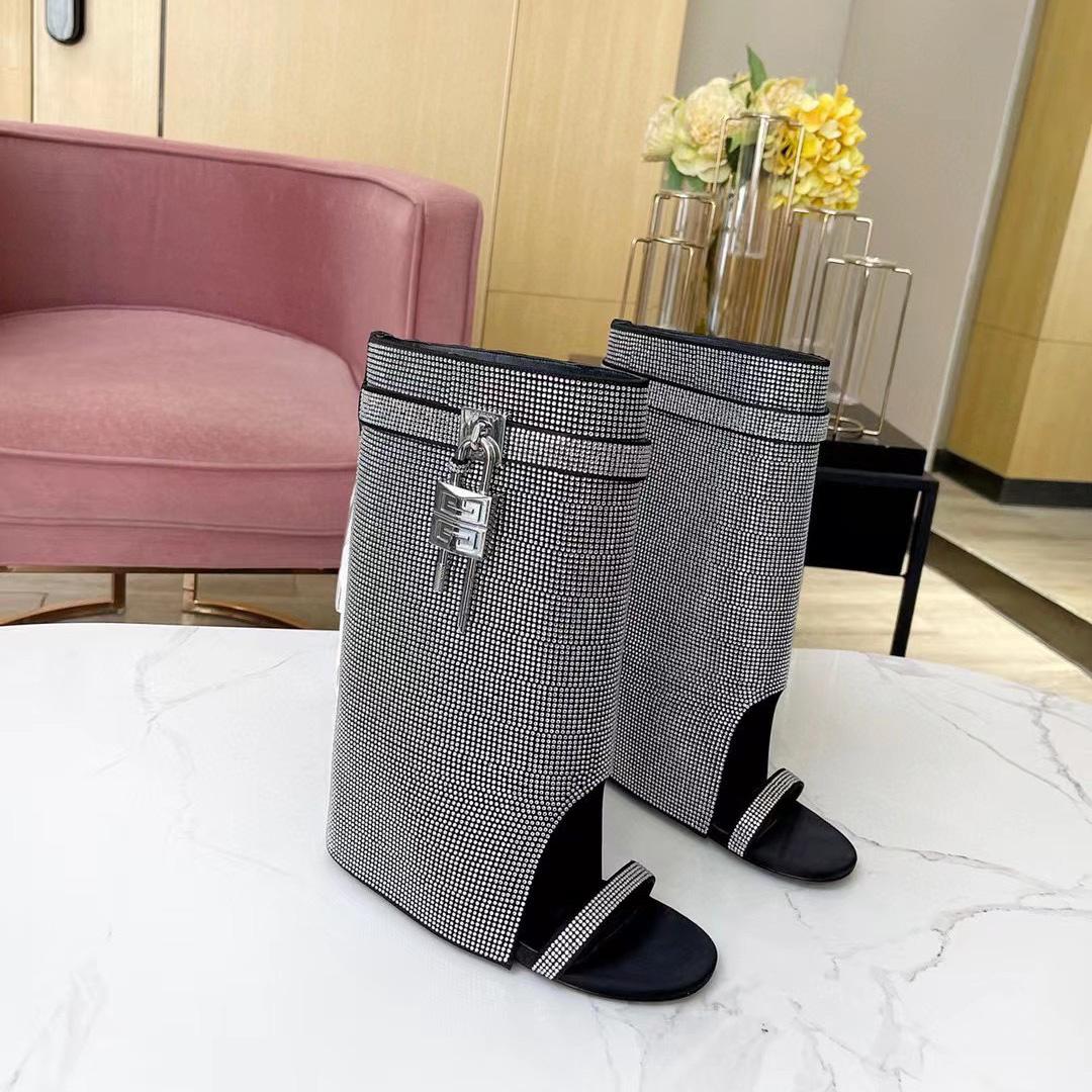 Givenchy Shark Lock Sandals In Satin With Strass - DopestKickz