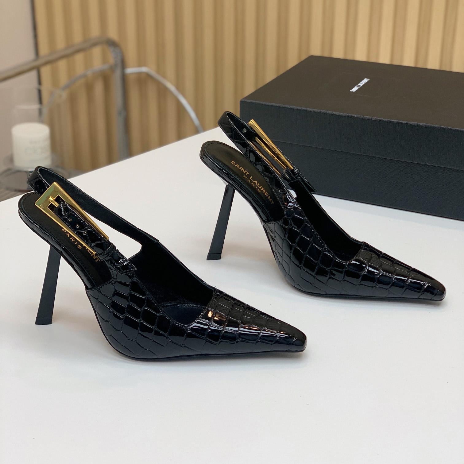 Saint Laurent Leather Slingback Pumps - DopestKickz