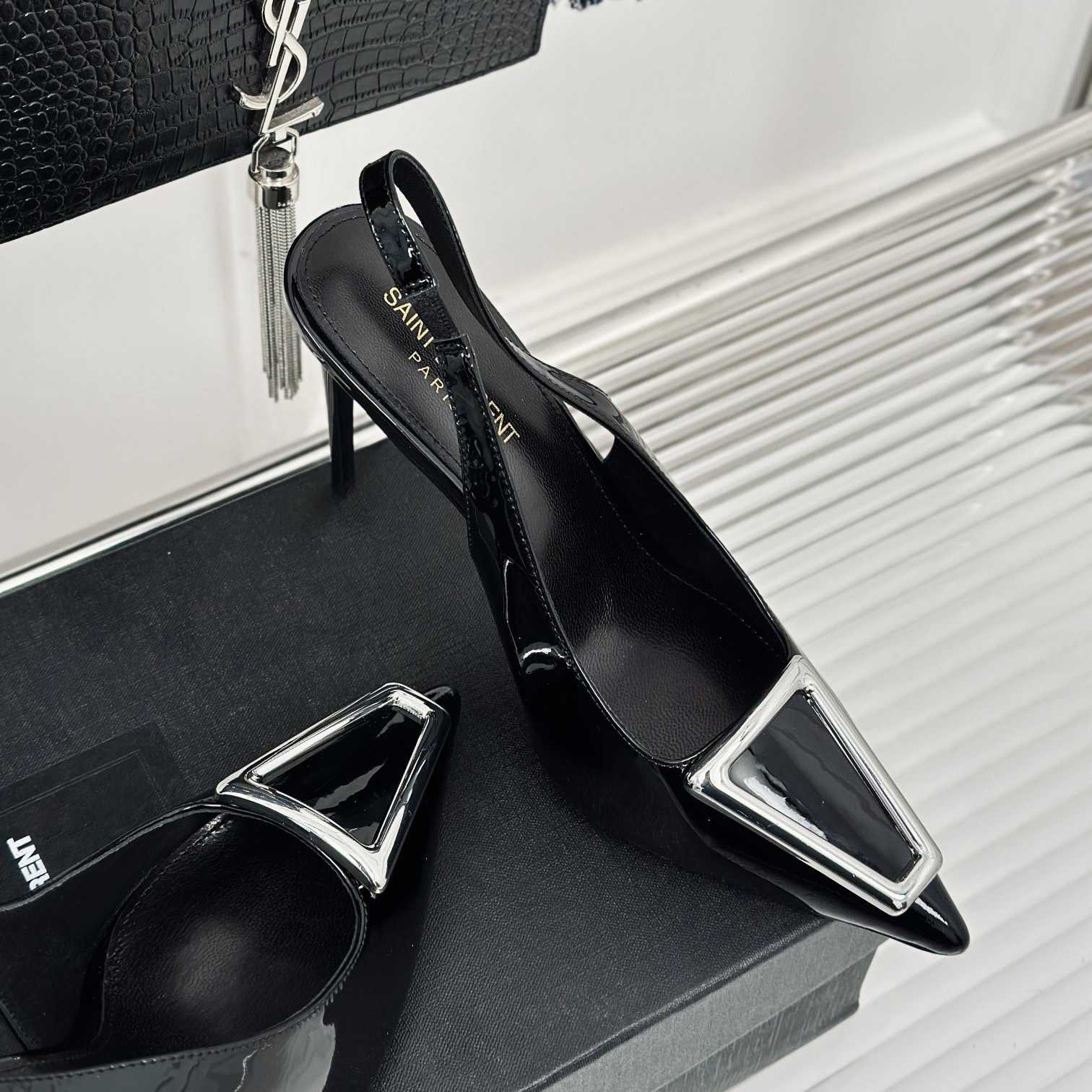 Saint Laurent Avenue Slingback Pumps In Patent Leather - DopestKickz