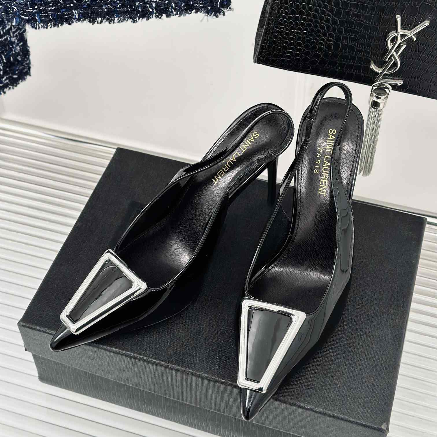 Saint Laurent Avenue Slingback Pumps In Patent Leather - DopestKickz