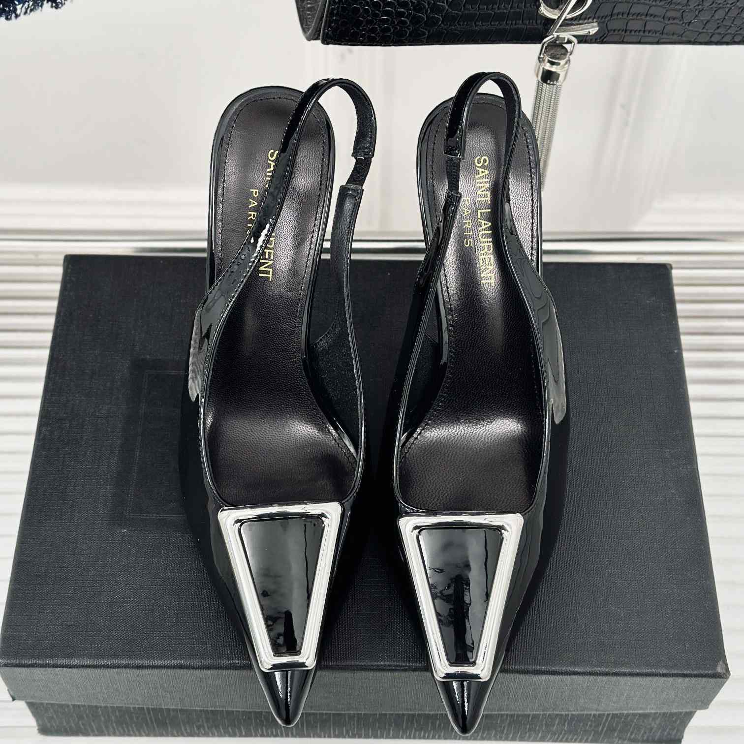 Saint Laurent Avenue Slingback Pumps In Patent Leather - DopestKickz