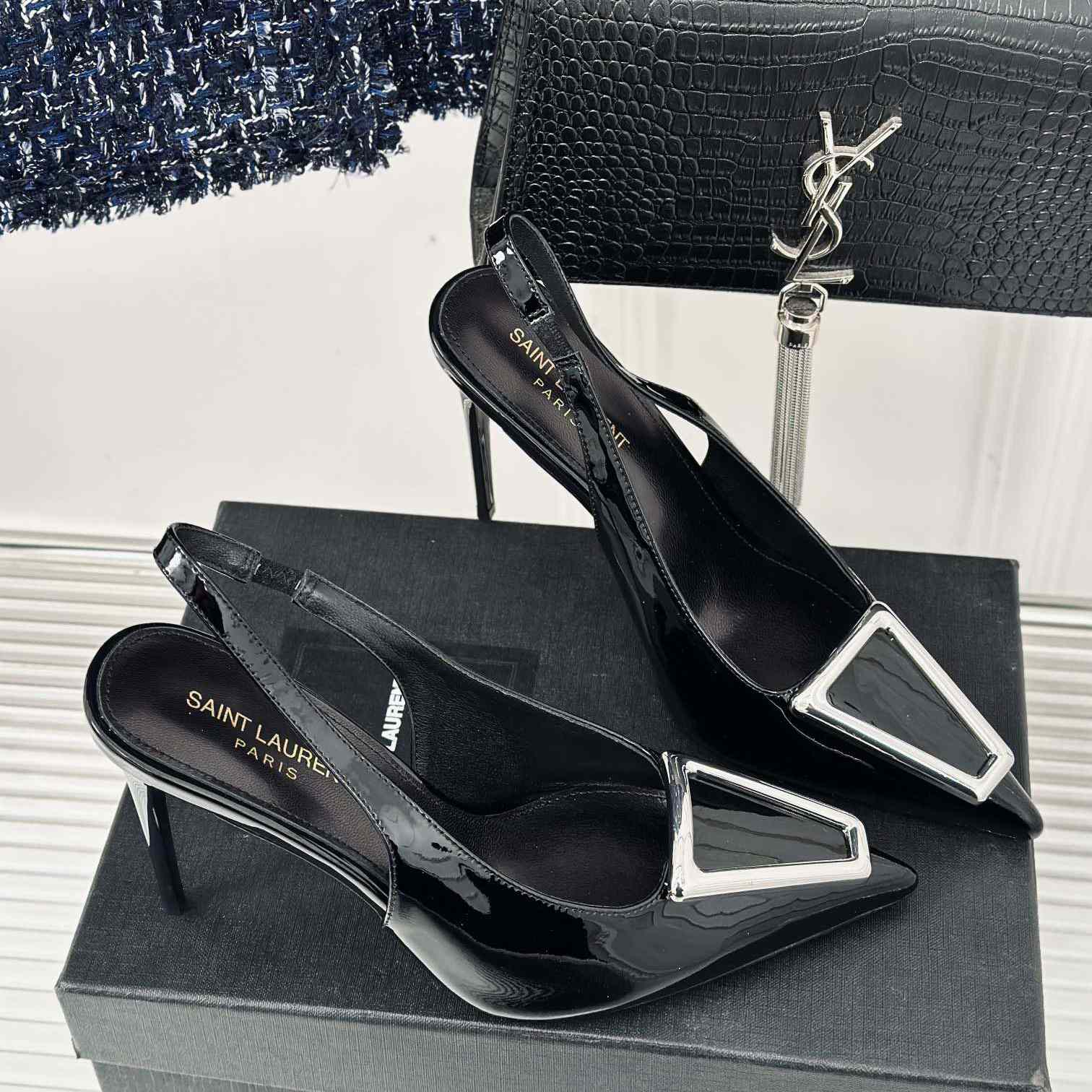 Saint Laurent Avenue Slingback Pumps In Patent Leather - DopestKickz
