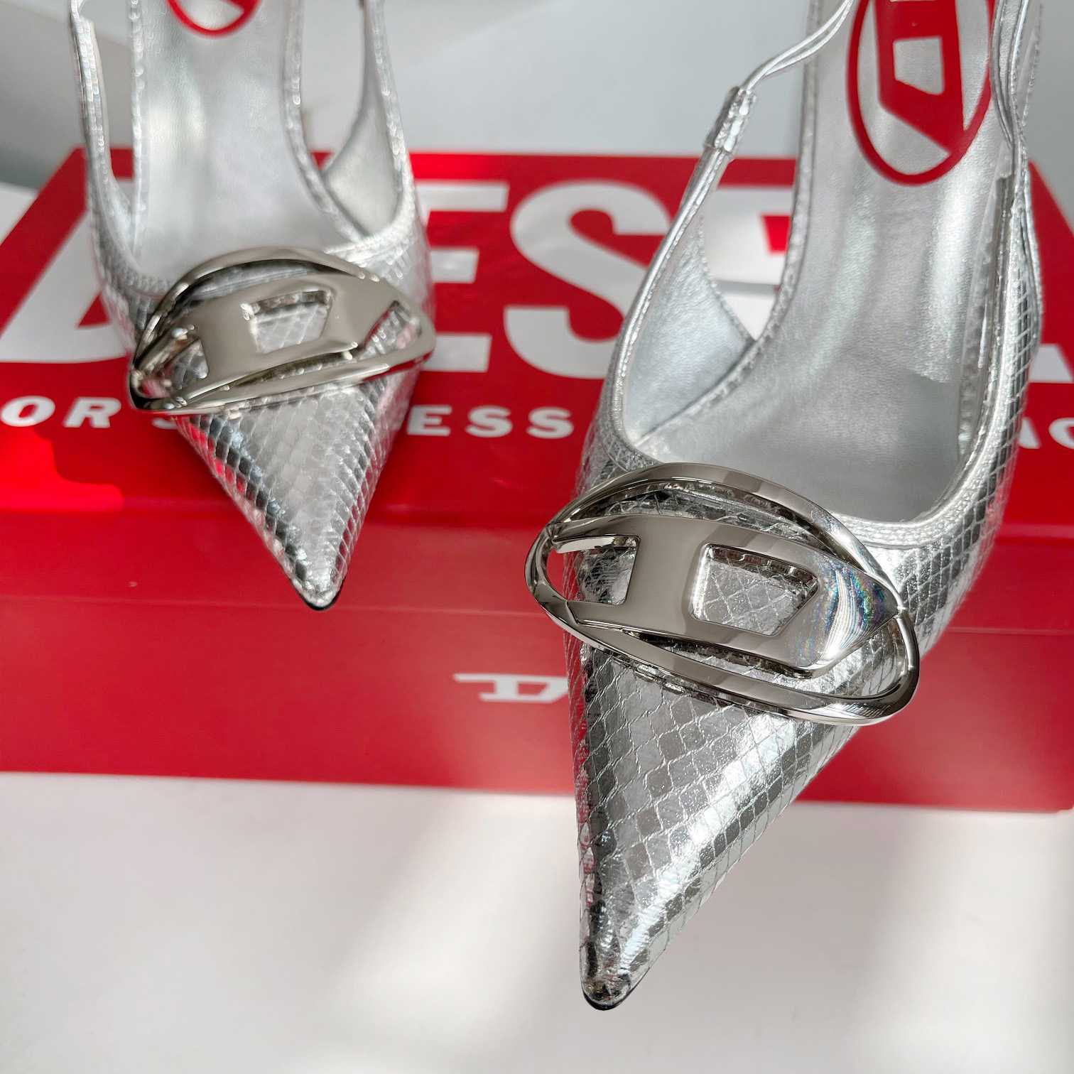 Diesel D-Venus Sb - Patent Snake-effect Slingback Pumps - DopestKickz