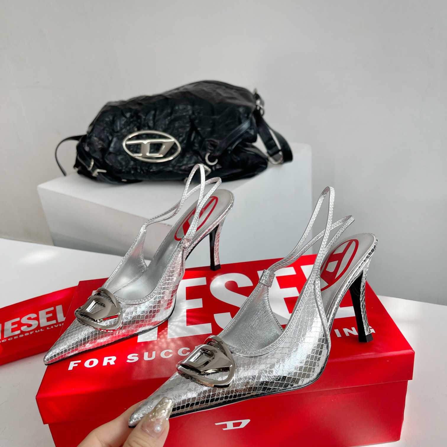 Diesel D-Venus Sb - Patent Snake-effect Slingback Pumps - DopestKickz
