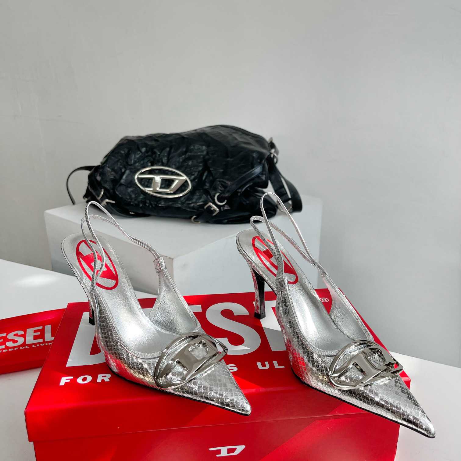 Diesel D-Venus Sb - Patent Snake-effect Slingback Pumps - DopestKickz