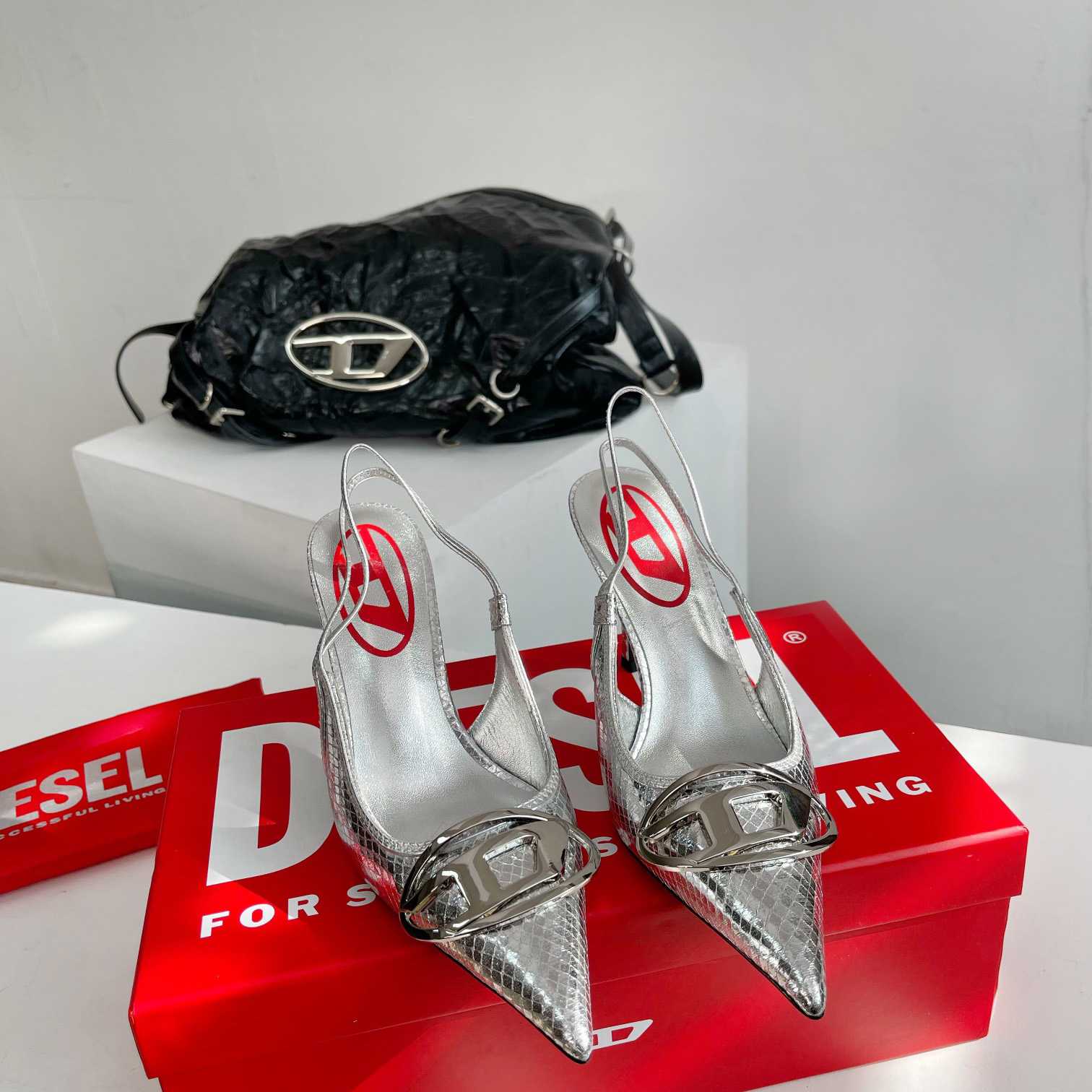 Diesel D-Venus Sb - Patent Snake-effect Slingback Pumps - DopestKickz