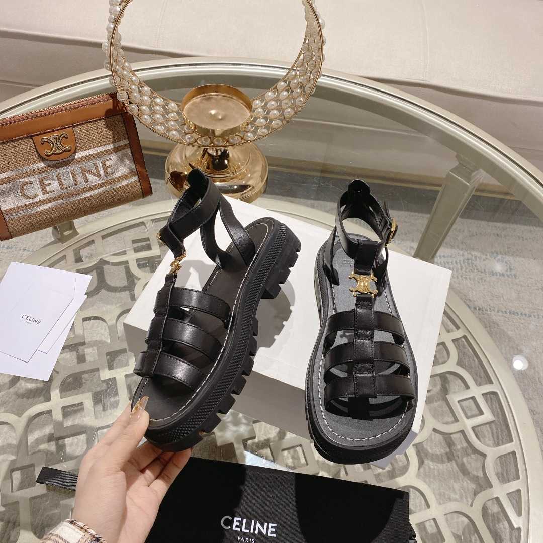 Celine Clea Triomphe Gladiator Sandal In Calfskin - Vegetal Tanning Black - DopestKickz