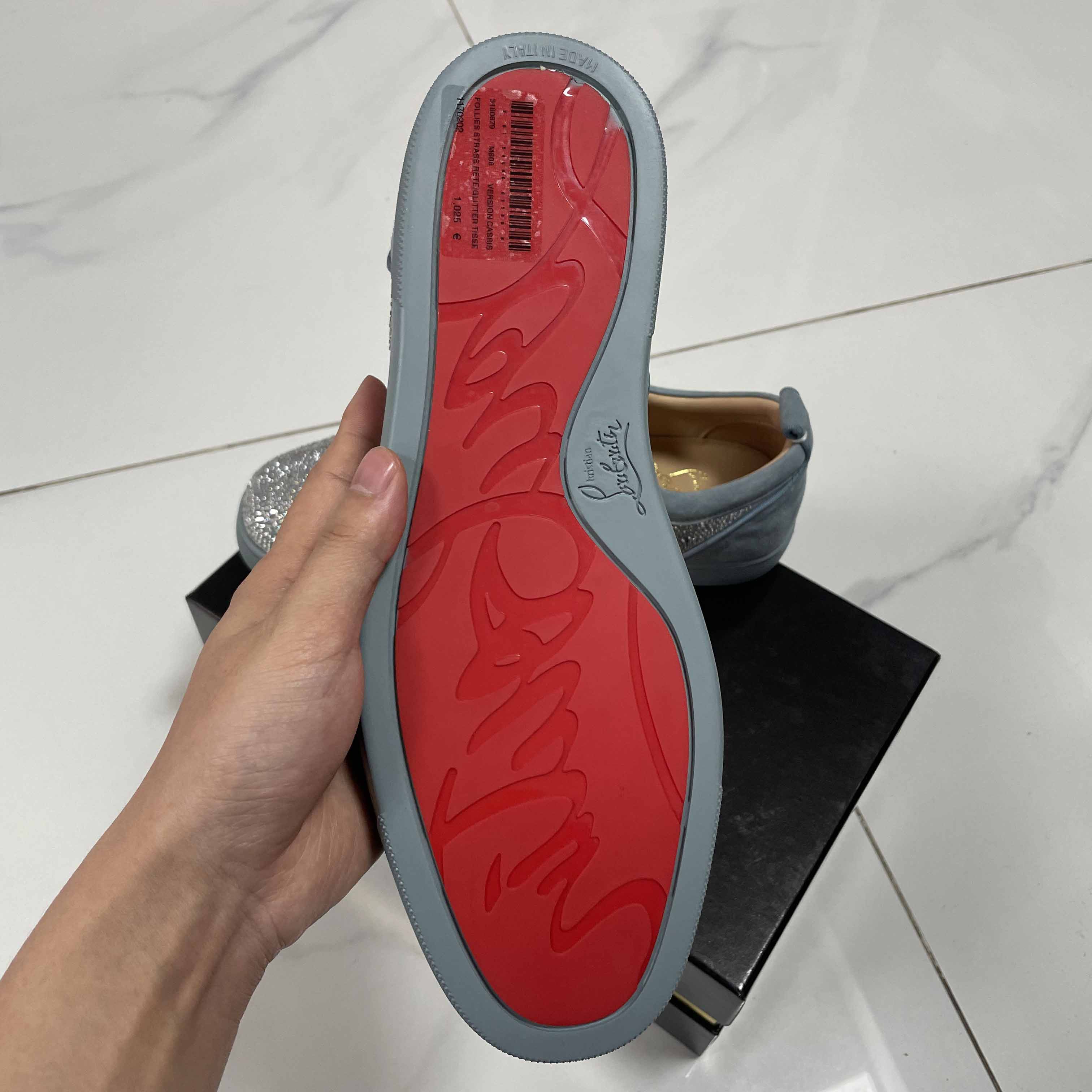 Christian Louboutin Men's Louis Junior Strass Rhinestone Suede Low-Top Sneakers - DopestKickz