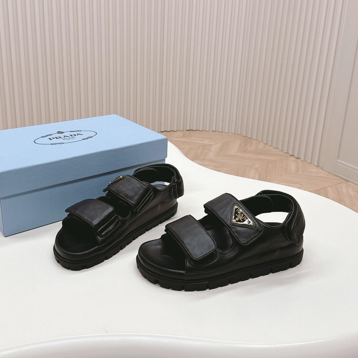 Prada Flat Nappa Leather Sandals - DopestKickz