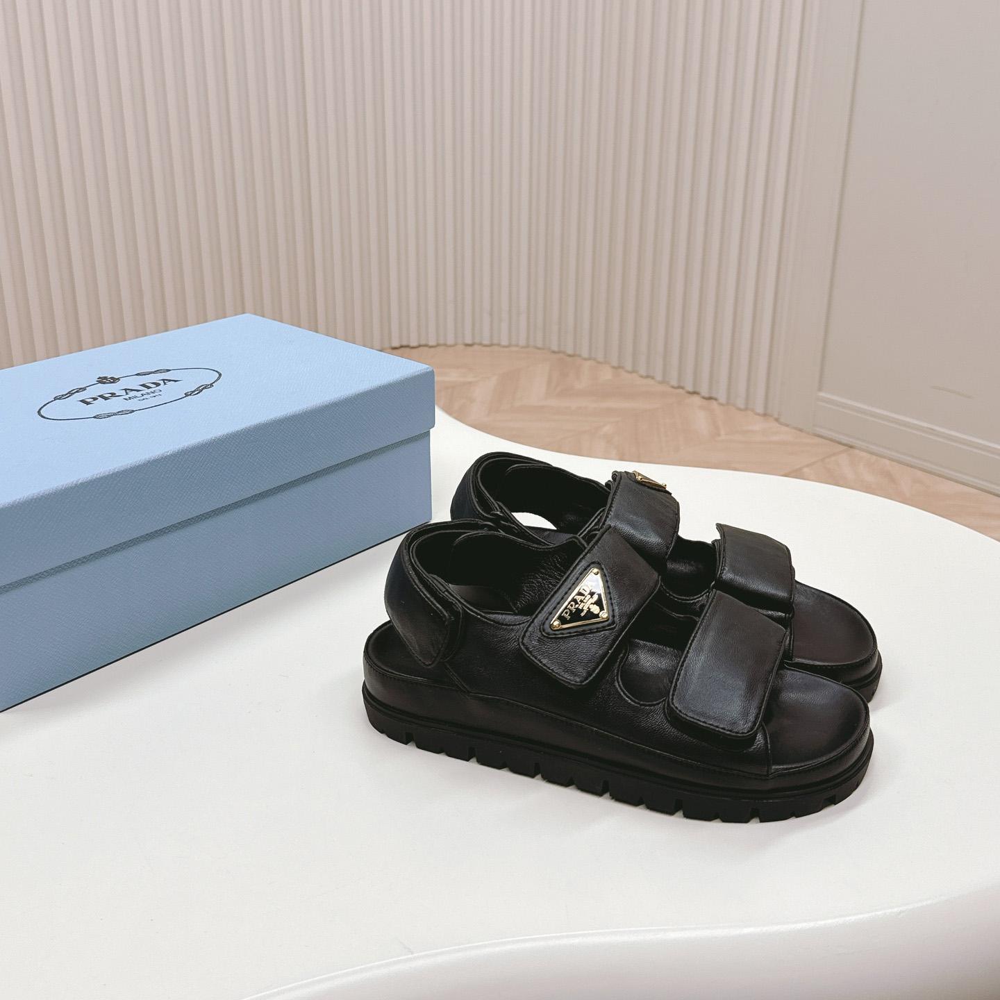 Prada Flat Nappa Leather Sandals - DopestKickz